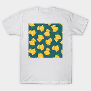 Lemon Pattern Blue Green Background T-Shirt